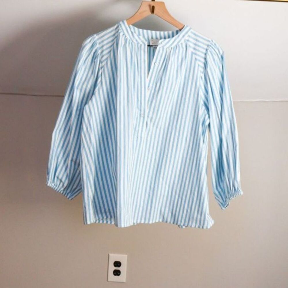 A New Day Puff Sleeve Blouse Blue White Striped Poet Shirt Small